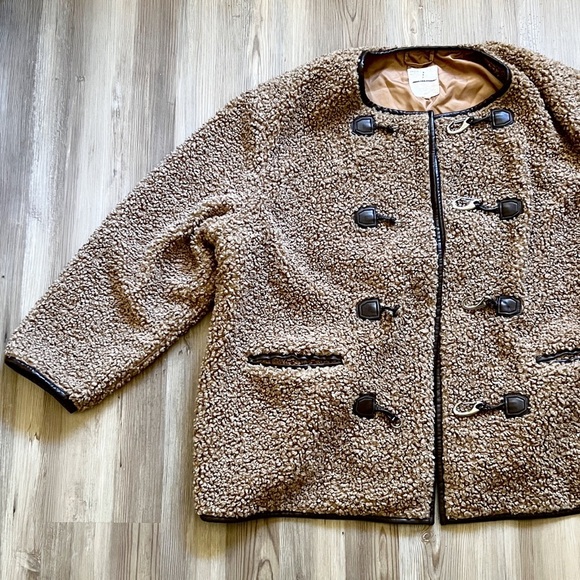 Avec Les Filles Faux Fur Toggle Coat Sherpa Shearling Brown - Picture 10 of 16